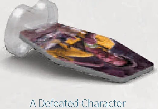 a defeated character standee tipped over