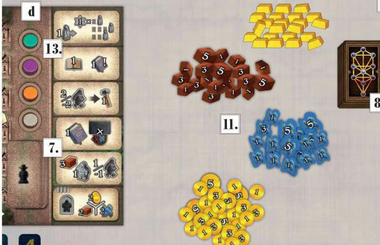 Action tiles, Objective cards and Resources supply setup