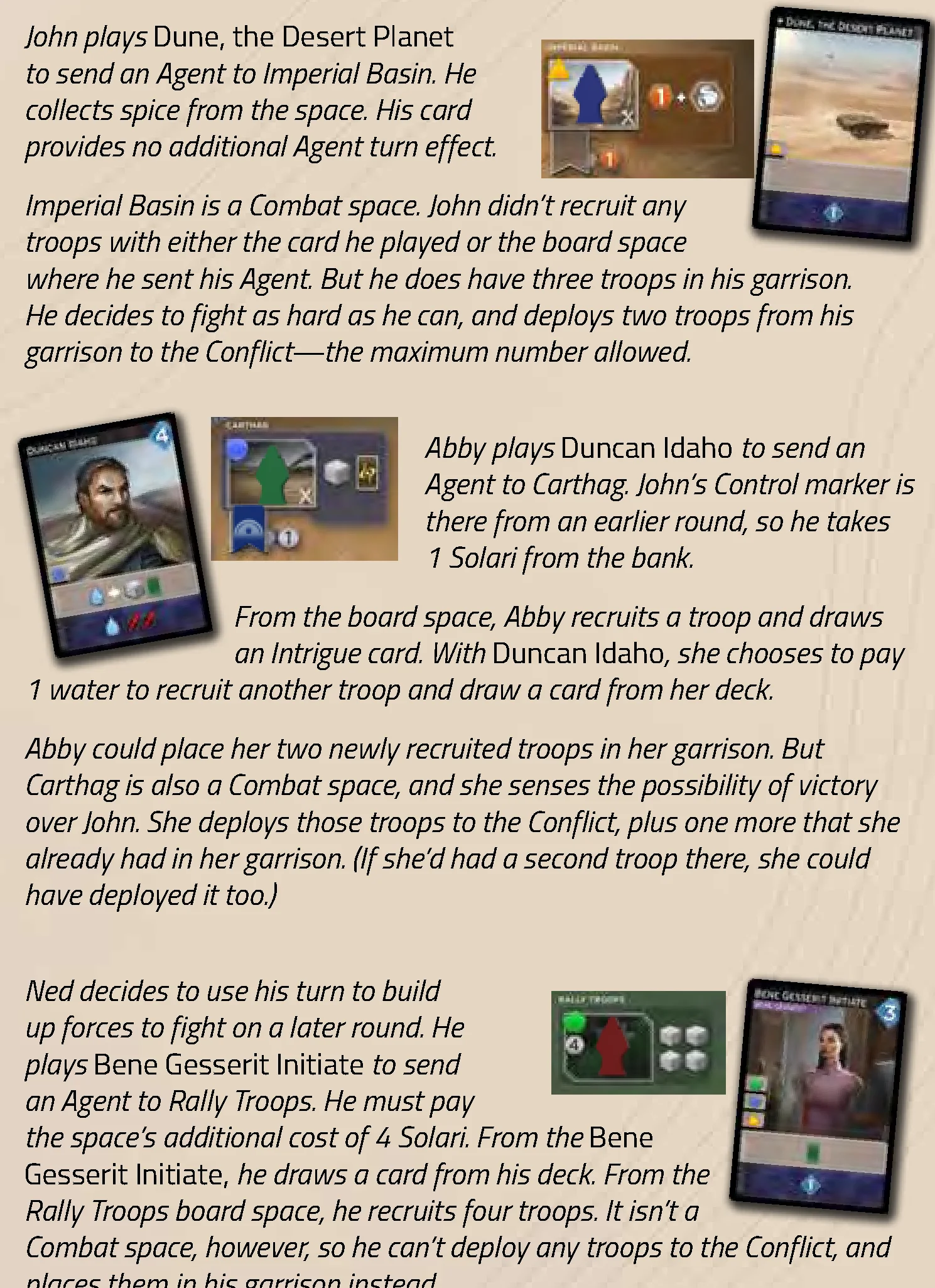 Agent Turn Examples: Dune Desert Planet, Duncan Idaho, Bene Gesserit Initiate