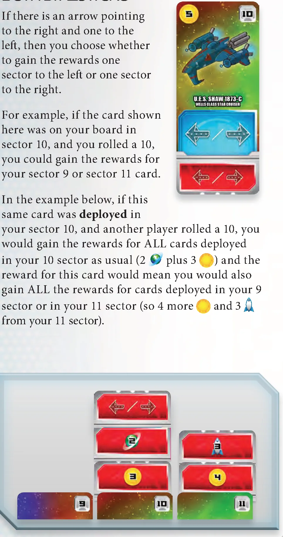 Arrow both directions card and deployed stacking example