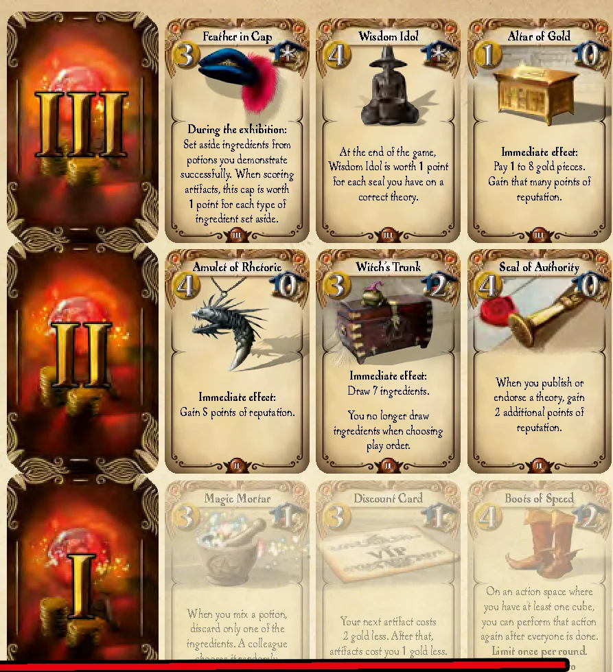 Artifact cards setup decks I, II, III