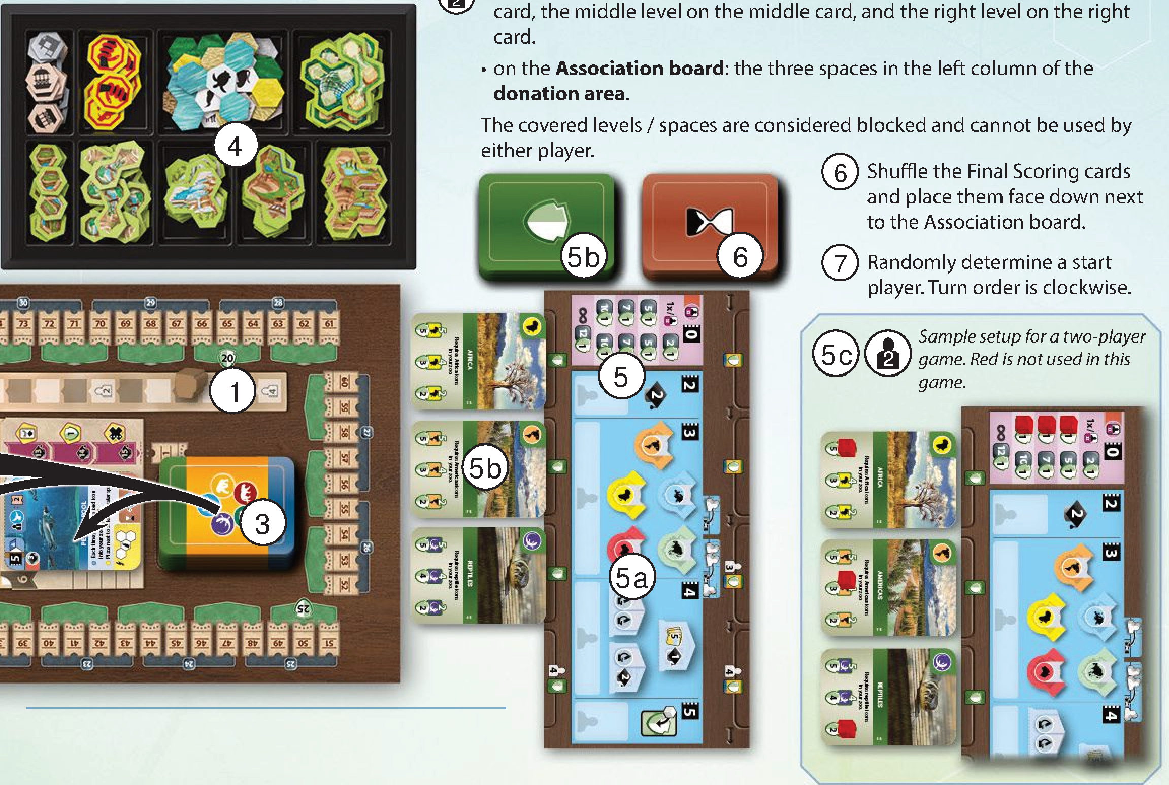 Association board setup diagram for two-player game