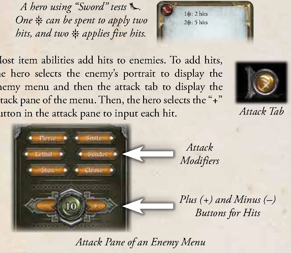 Attack Pane of an Enemy Menu and Item Card
