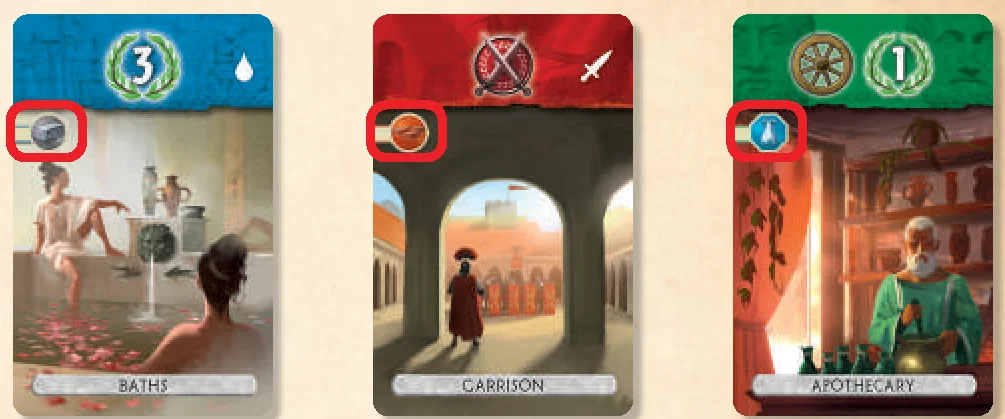 Baths, Garrison, and Apothecary cards