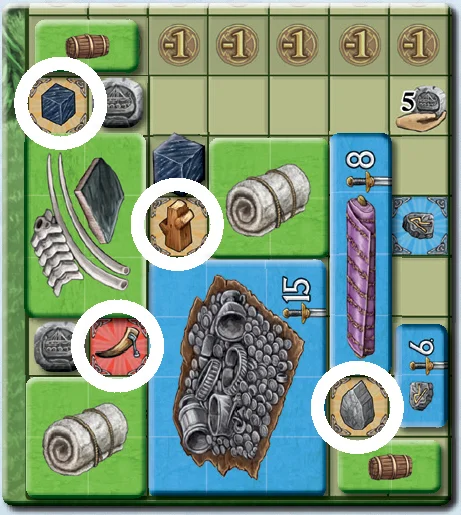 Board generating mead, wood, stone, and ore bonus