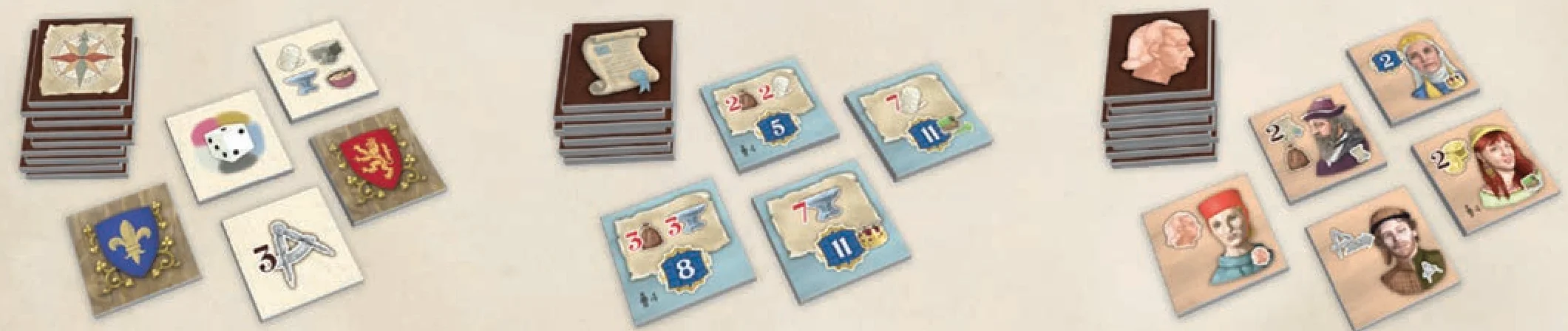 Bonus tiles, Contract tiles, and Character tiles