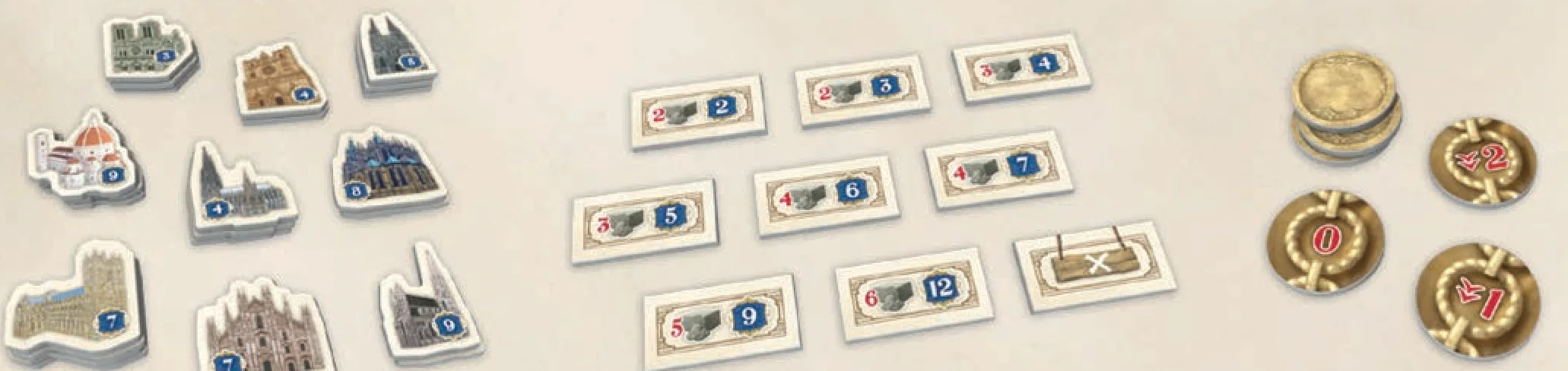 Cathedral tiles, Construction Cost tiles, and Corruption tokens
