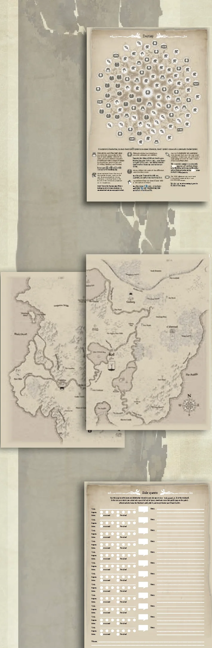 Citadel leaflet: Destiny page, Map pages, Side quests page