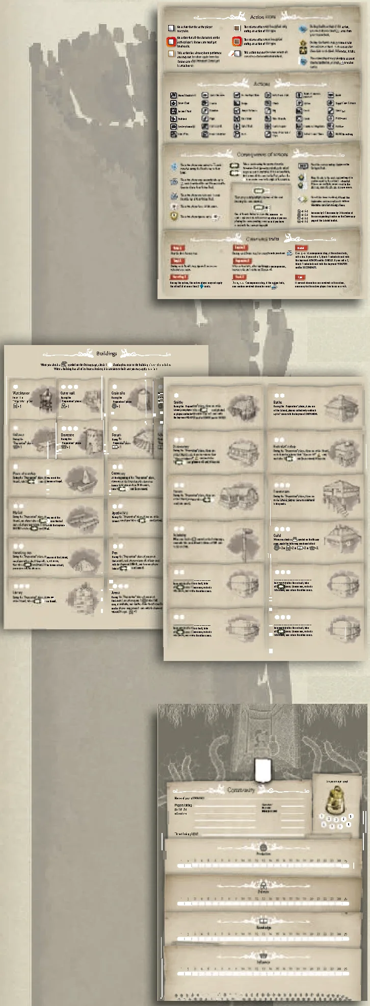 Citadel leaflet: Player aid, Buildings, Community pages