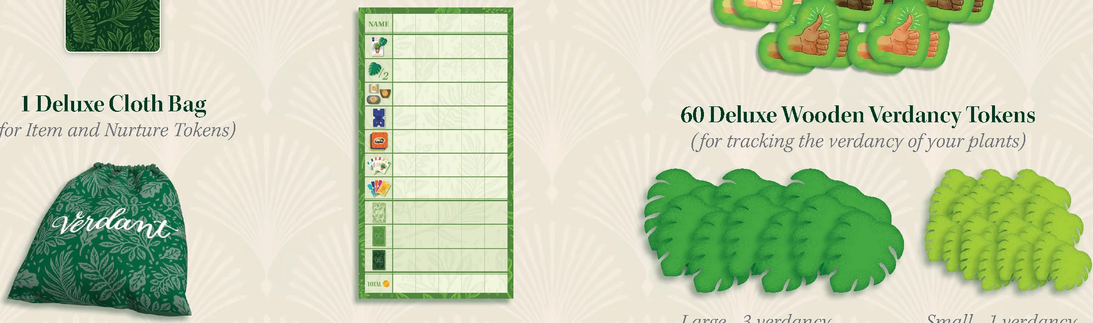 Cloth Bag, Scorepad, and Verdancy Tokens