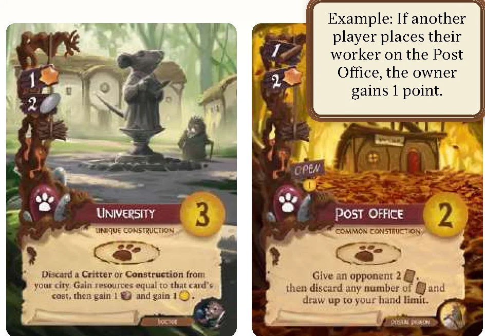 Destination cards example (University and Post Office)