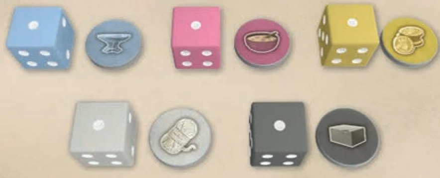 Dice colors and resources produced
