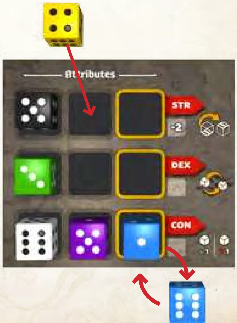 Dice placement and Strength action example