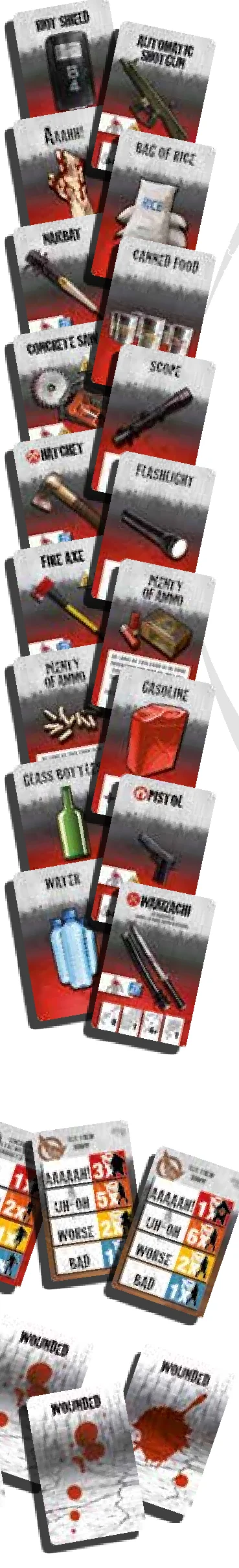 Equipment, Zombie, and Wounded Cards