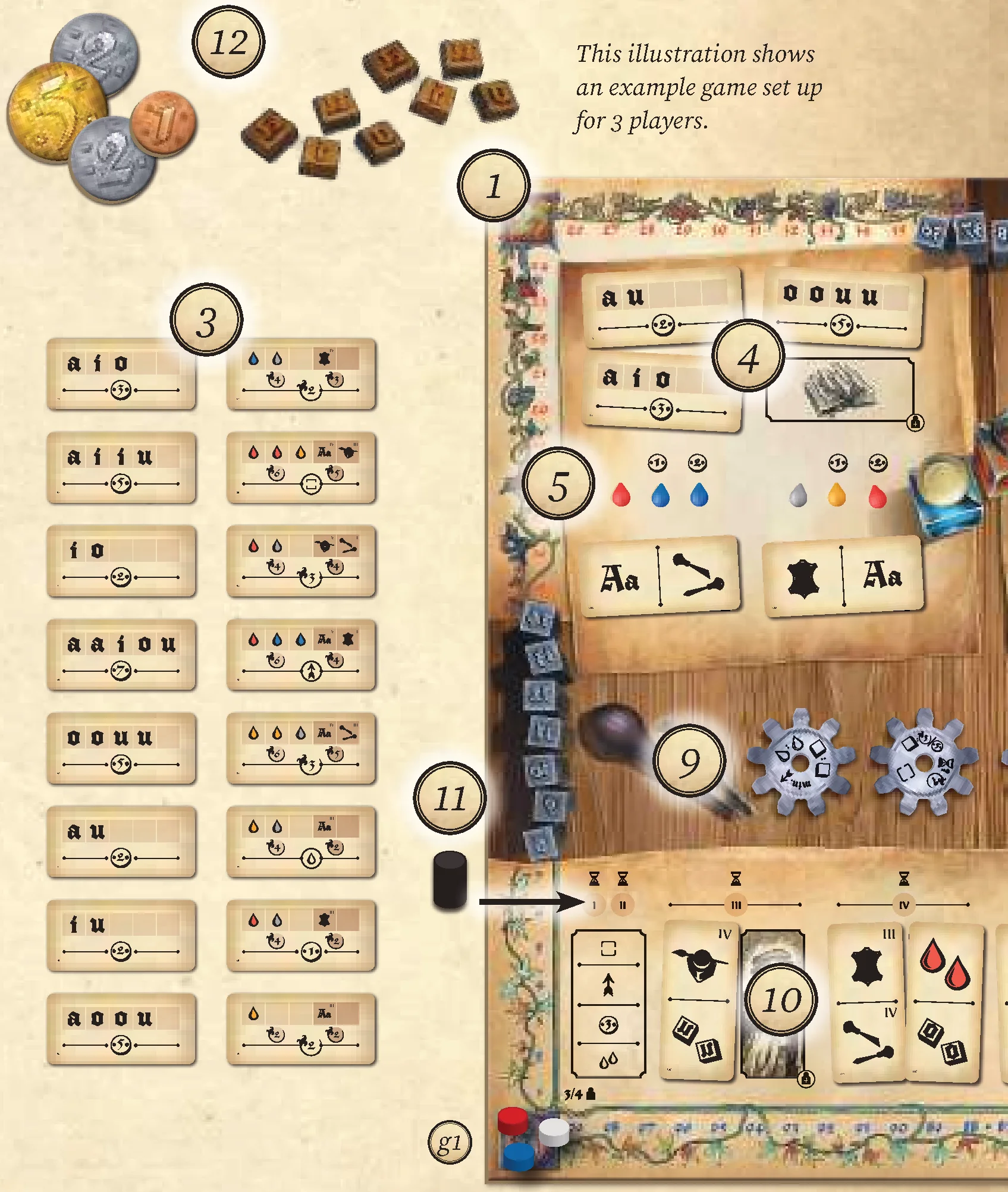 Example game board setup for 3 players