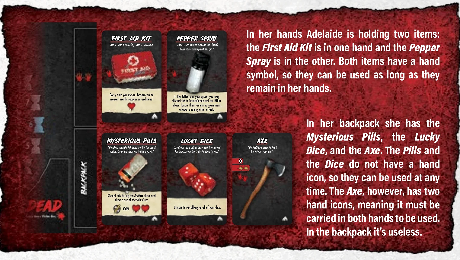 Example of Items in Hands and Backpack slots