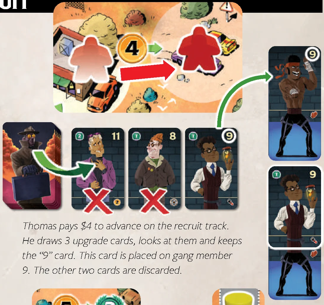 Example of recruiting and placing an upgrade card