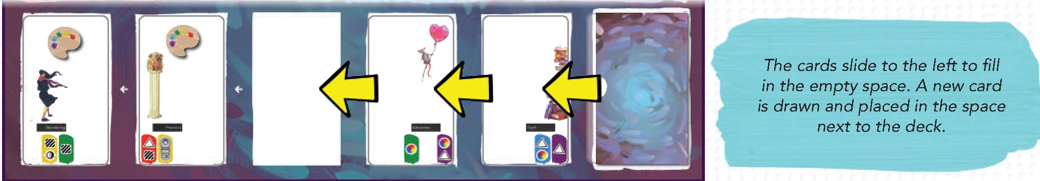 Example of sliding cards and drawing a new one
