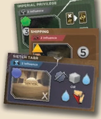 Faction Board Spaces Requiring Influence