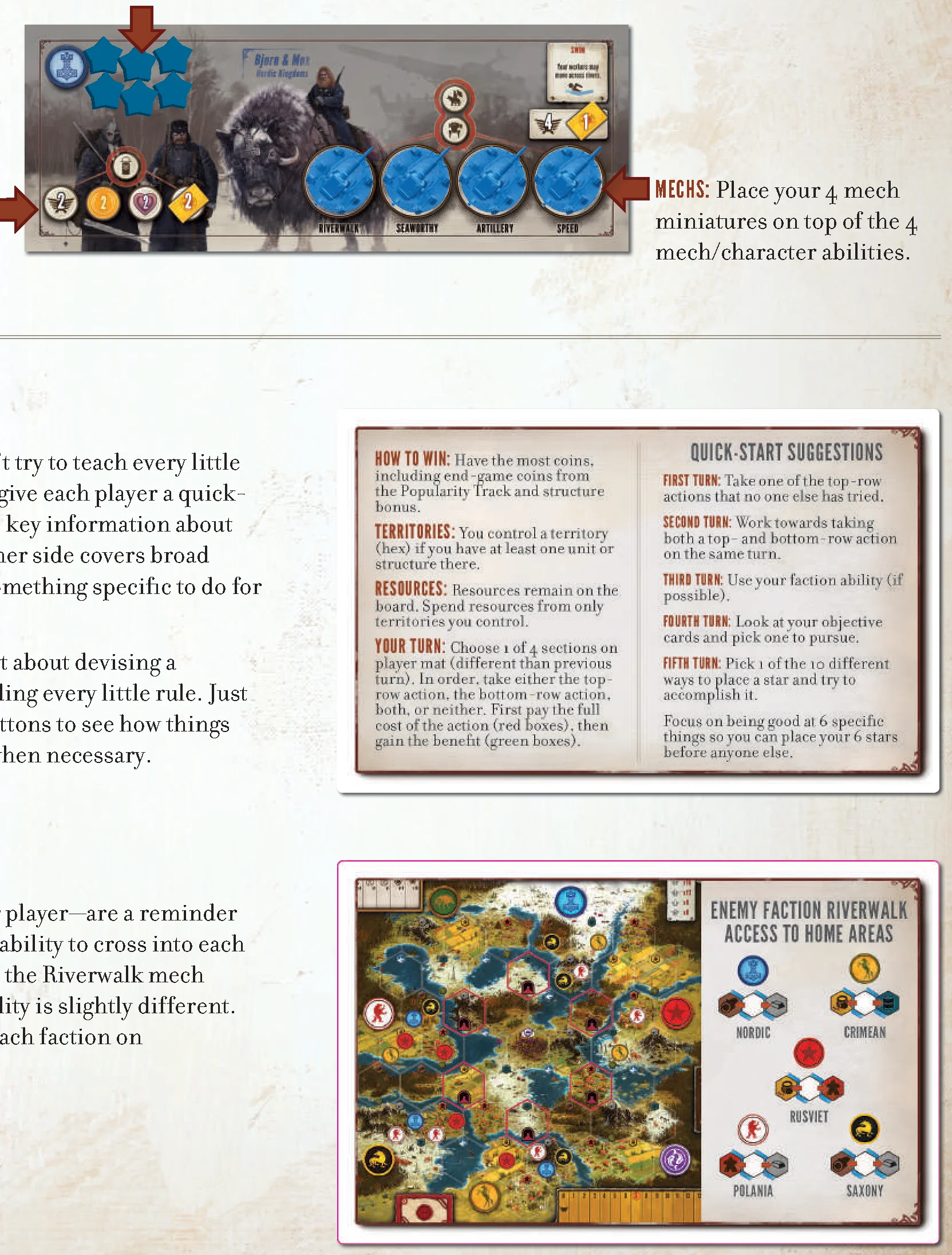 Faction Mat, Quick-Start, and Riverwalk Cards