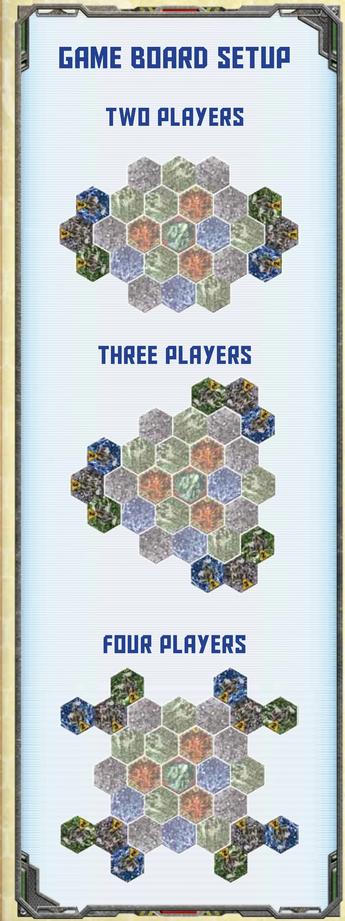 Game Board Setup for 2, 3, and 4 players