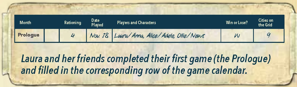 Game Calendar Sample Row