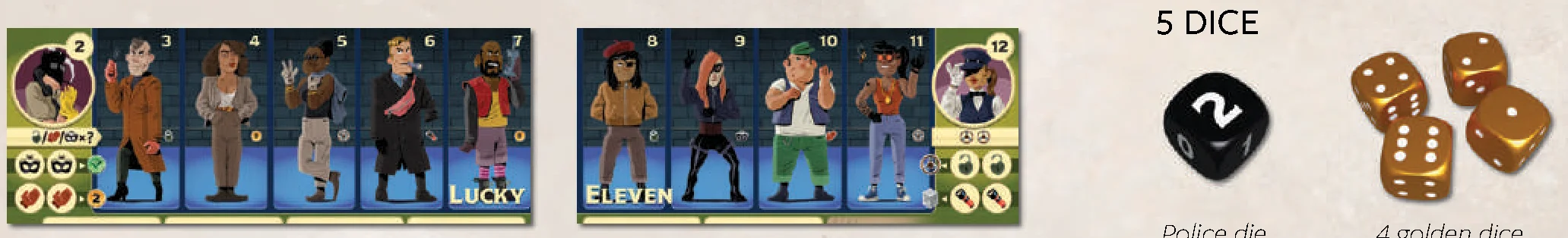 Gang board pieces and dice