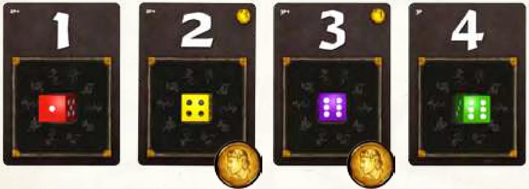 Initiative cards with dice and gold