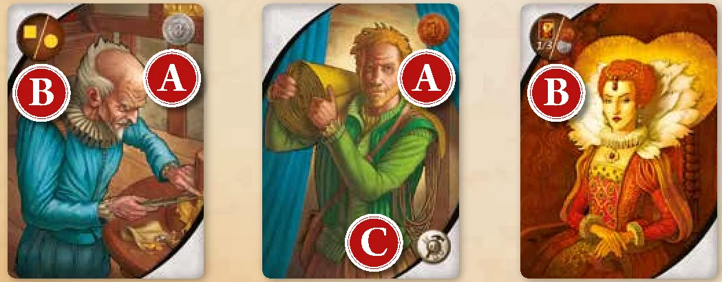 Jeweler, Assistant, and Queen card anatomy