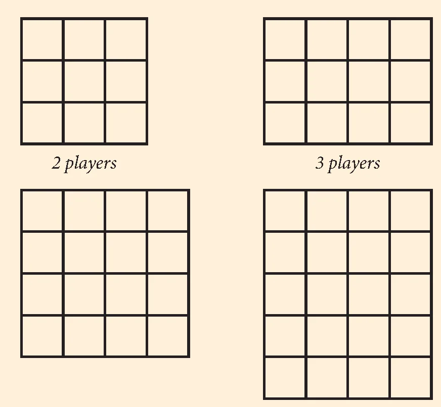 Map grid layouts for 2, 3, 4, and 5 players