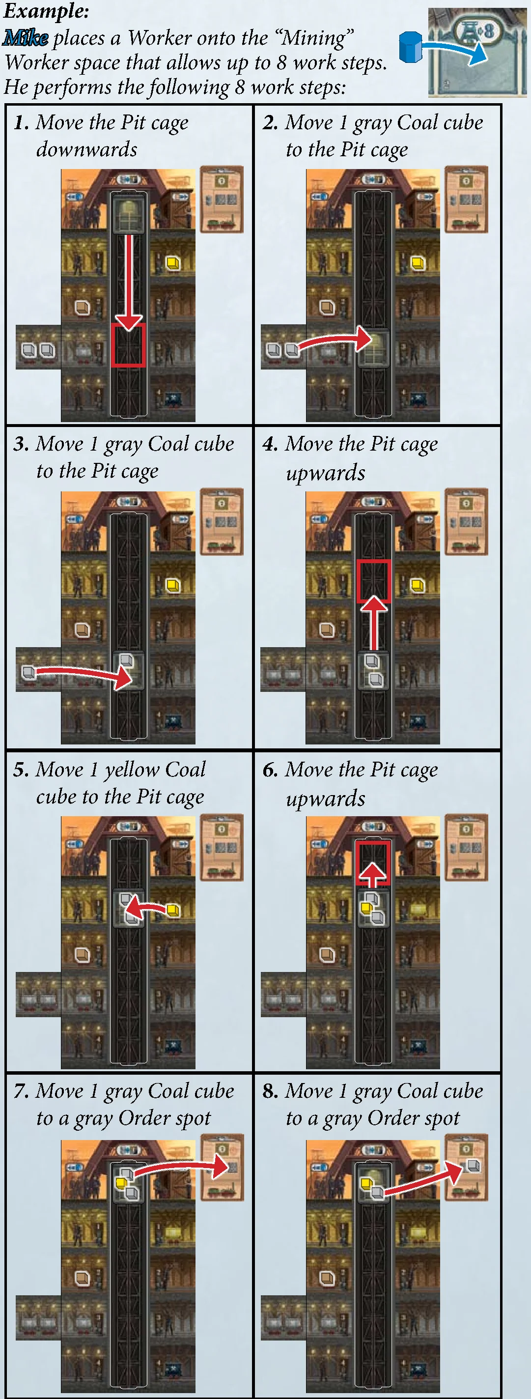 Mining 8 work steps illustrated example