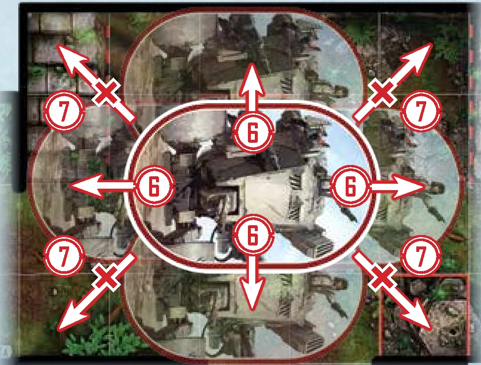 Movement Examples 6, 7: Large figure orthogonal vs diagonal movement