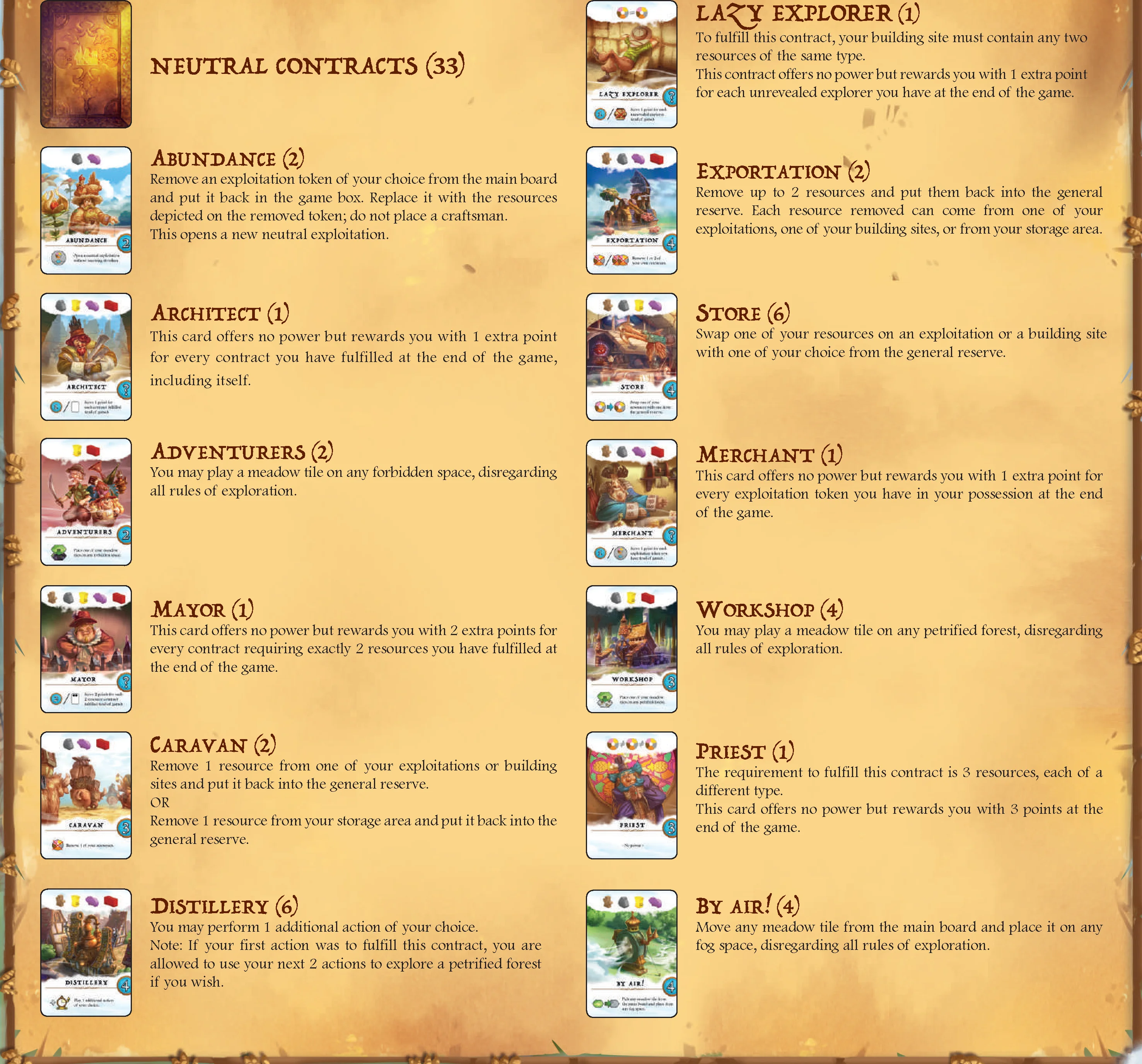 neutral contract cards list