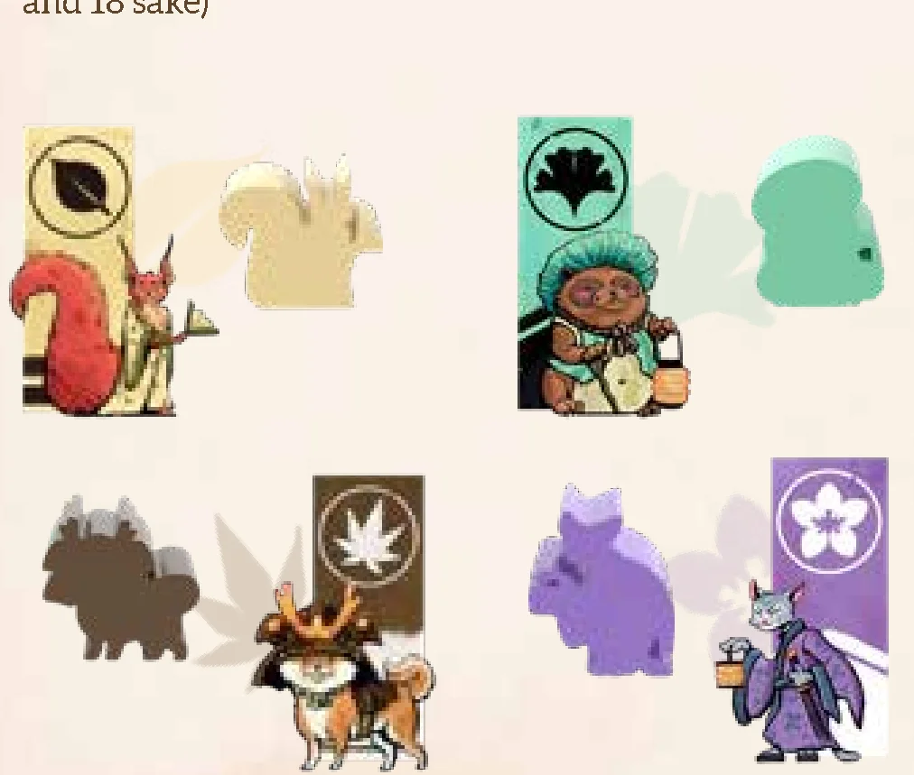 Pilgrim, Kodama, and Player tokens