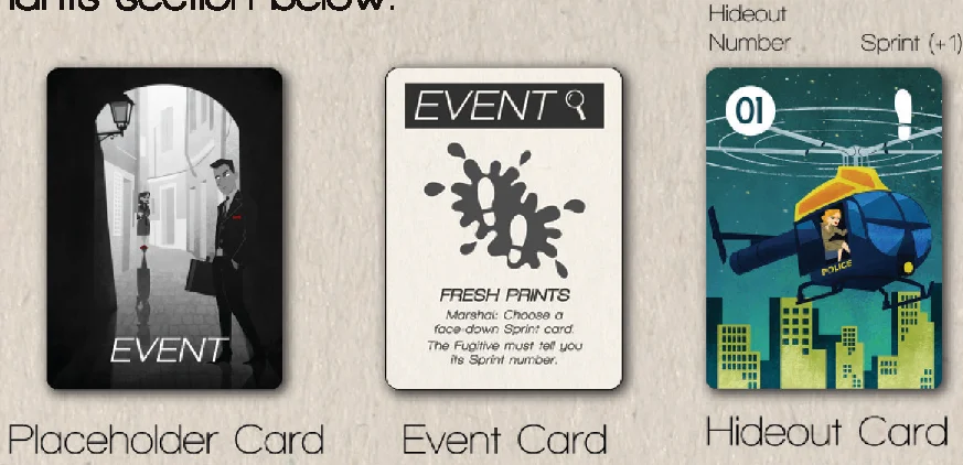 Placeholder, Event, and Hideout cards overview