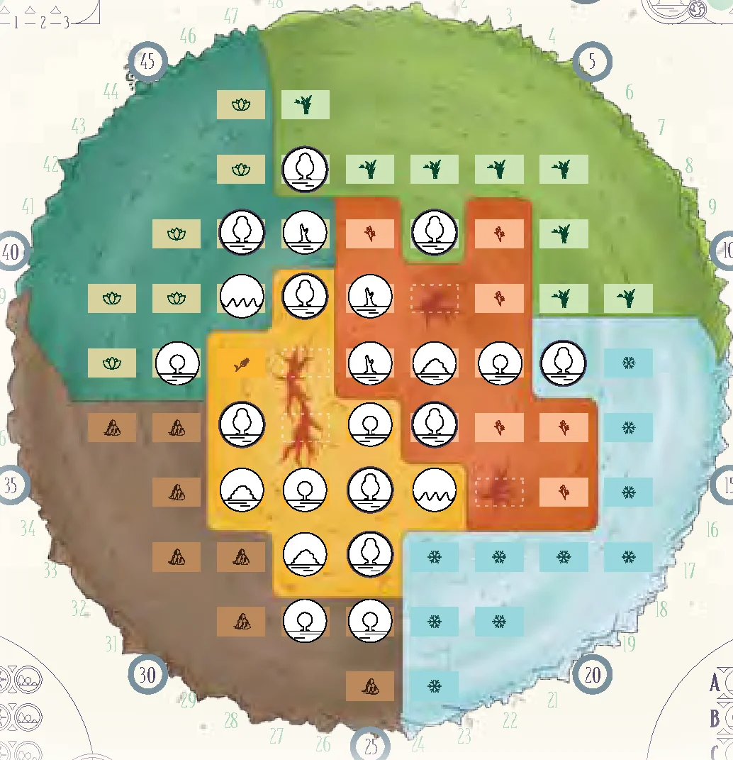 Planet board showing Big Trees in biomes for final scoring
