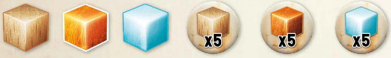 Resource cubes and 5-value tokens