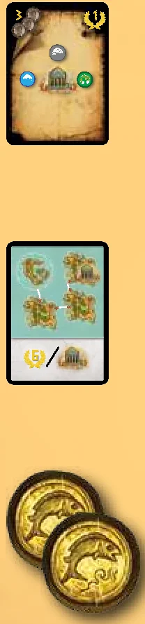 Scoring elements illustrations (Map card, Goal card, Drachma coins)