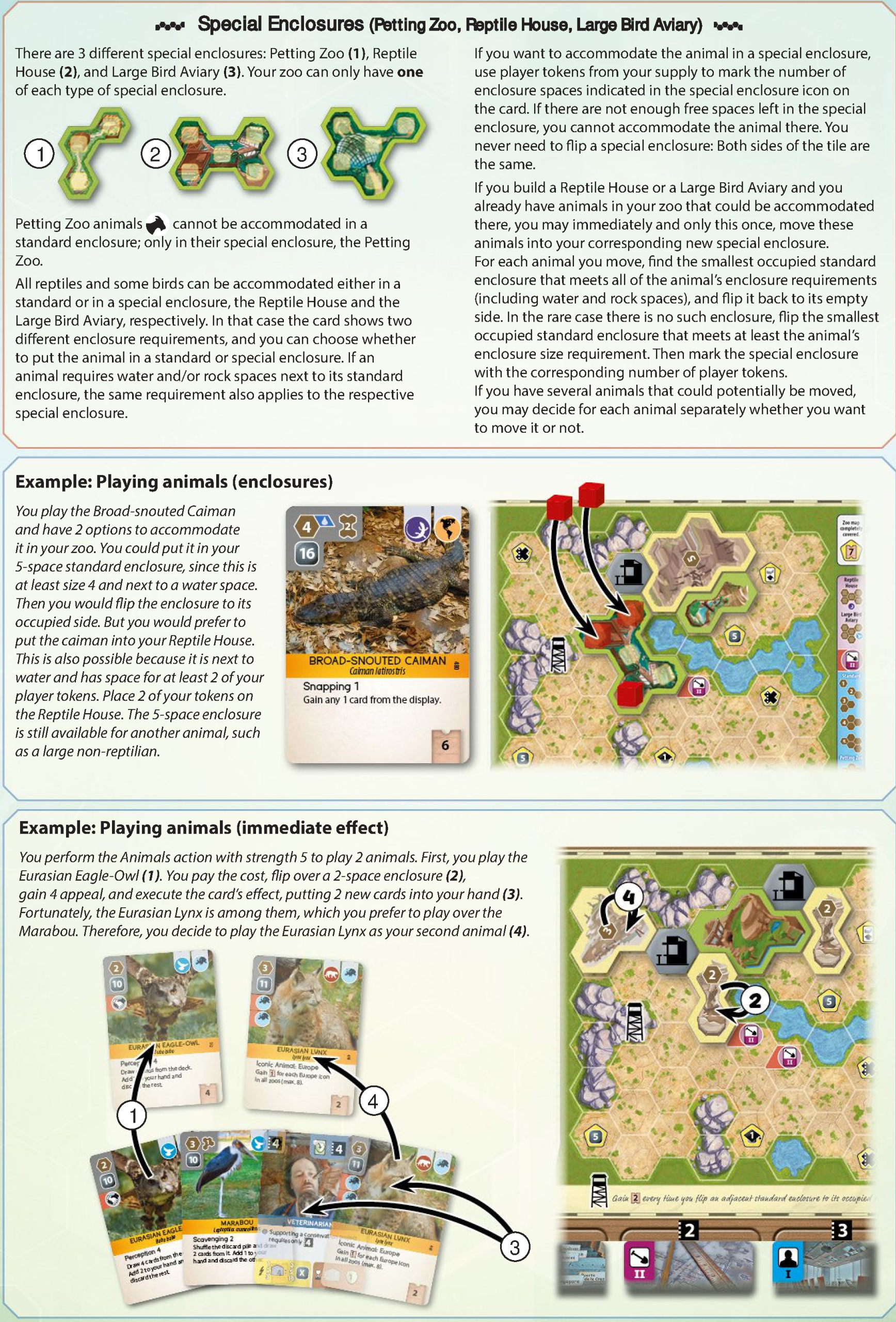 Special enclosure tiles and examples of placing animals