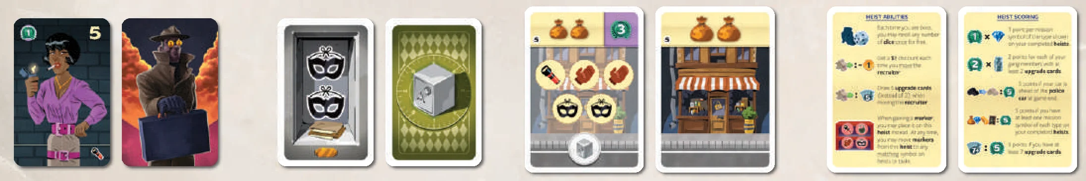 Upgrade cards, loot cards, heist cards and reference cards