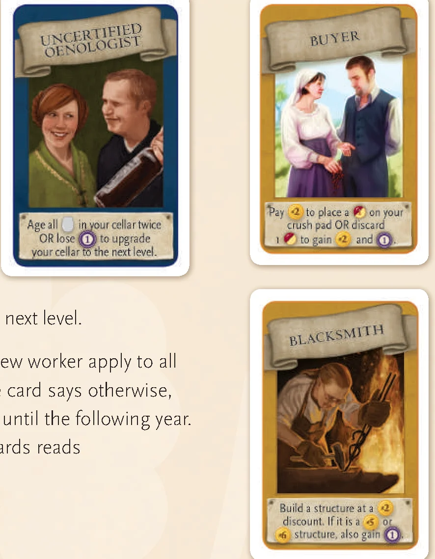 Visitor Card Examples (Uncertified Oenologist, Buyer, Blacksmith)