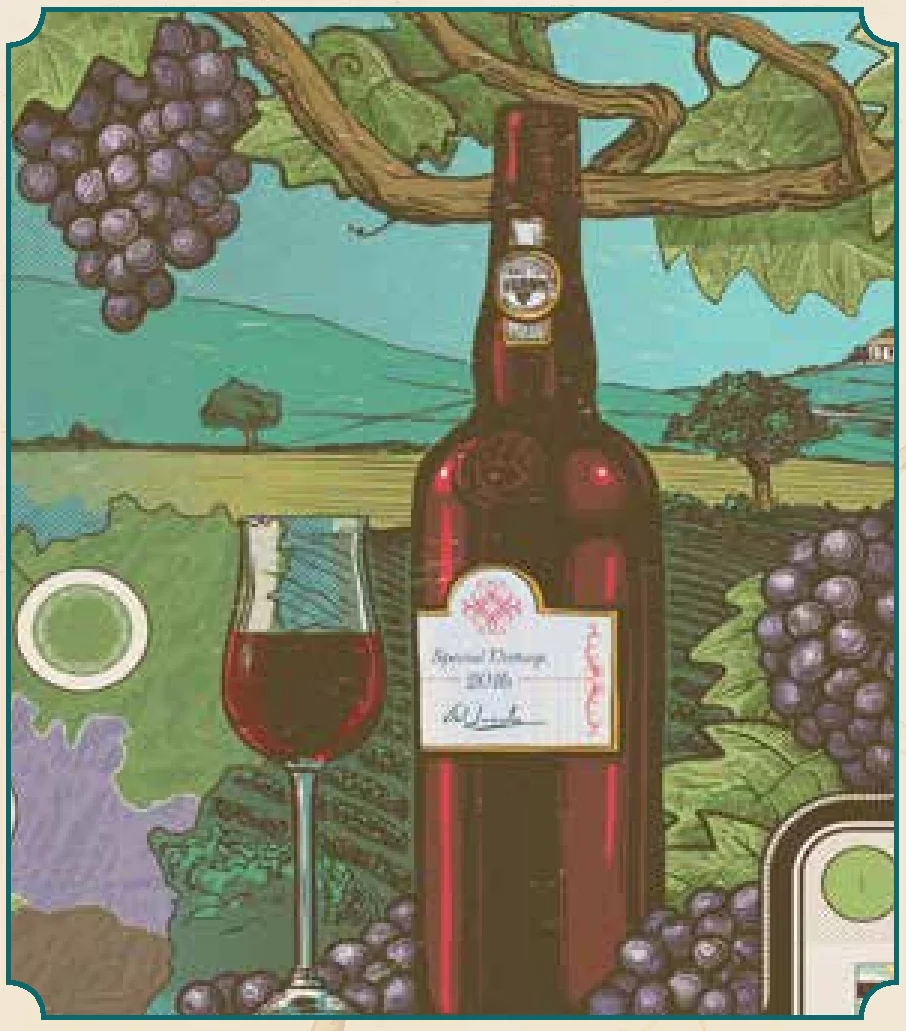 Wine bottle and barrels illustration