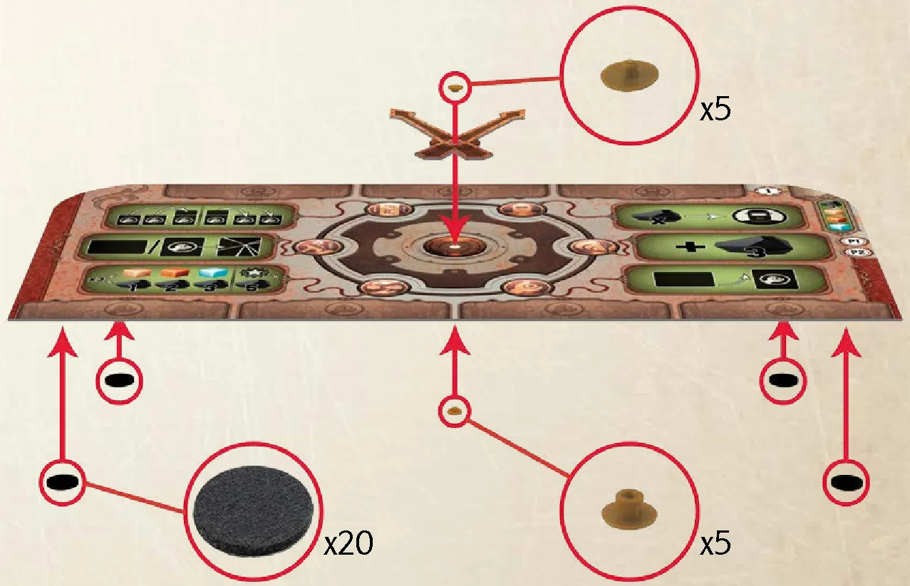 Workshop player board and tokens