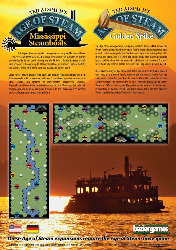 Age of Steam Expansion: Mississippi Steamboats / Golden Spike board game cover