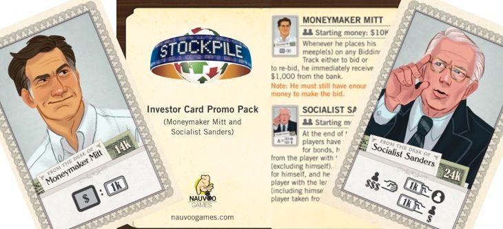 Stockpile: Investor Card Promo Pack #2 – Moneymaker Mitt and Socialist Sanders board game cover