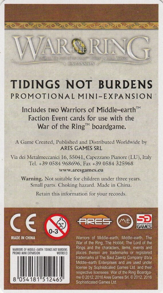 War of the Ring: Warriors of Middle-earth – Tidings Not Burdens Mini-Expansion board game cover