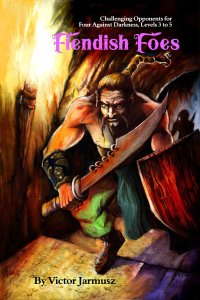 Fiendish Foes: Challenging Opponents for Four Against Darkness board game cover