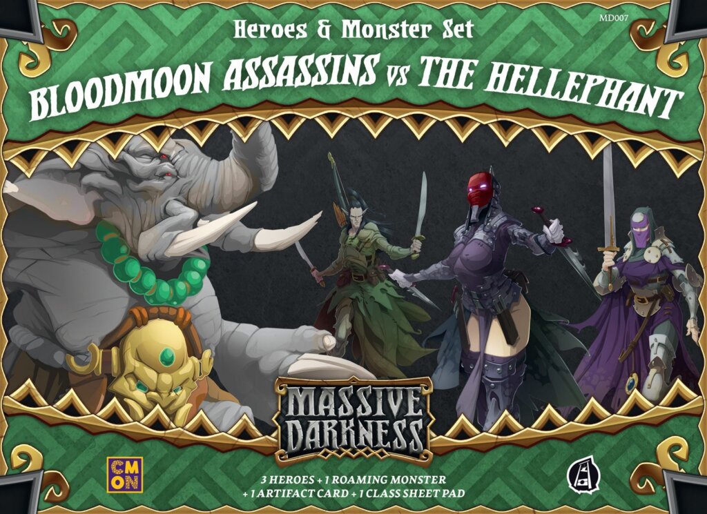 Massive Darkness: Heroes & Monster Set – Bloodmoon Assassins vs The Hellephant board game cover
