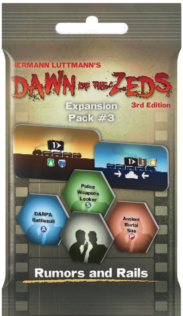 Dawn of the Zeds (Third Edition): Expansion Pack #3 – Rumors and Rails board game cover
