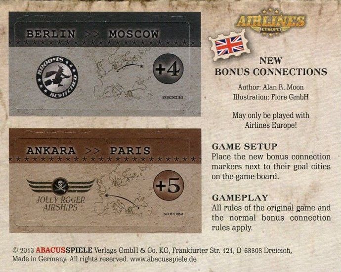 Airlines Europe: New Bonus Connections board game cover